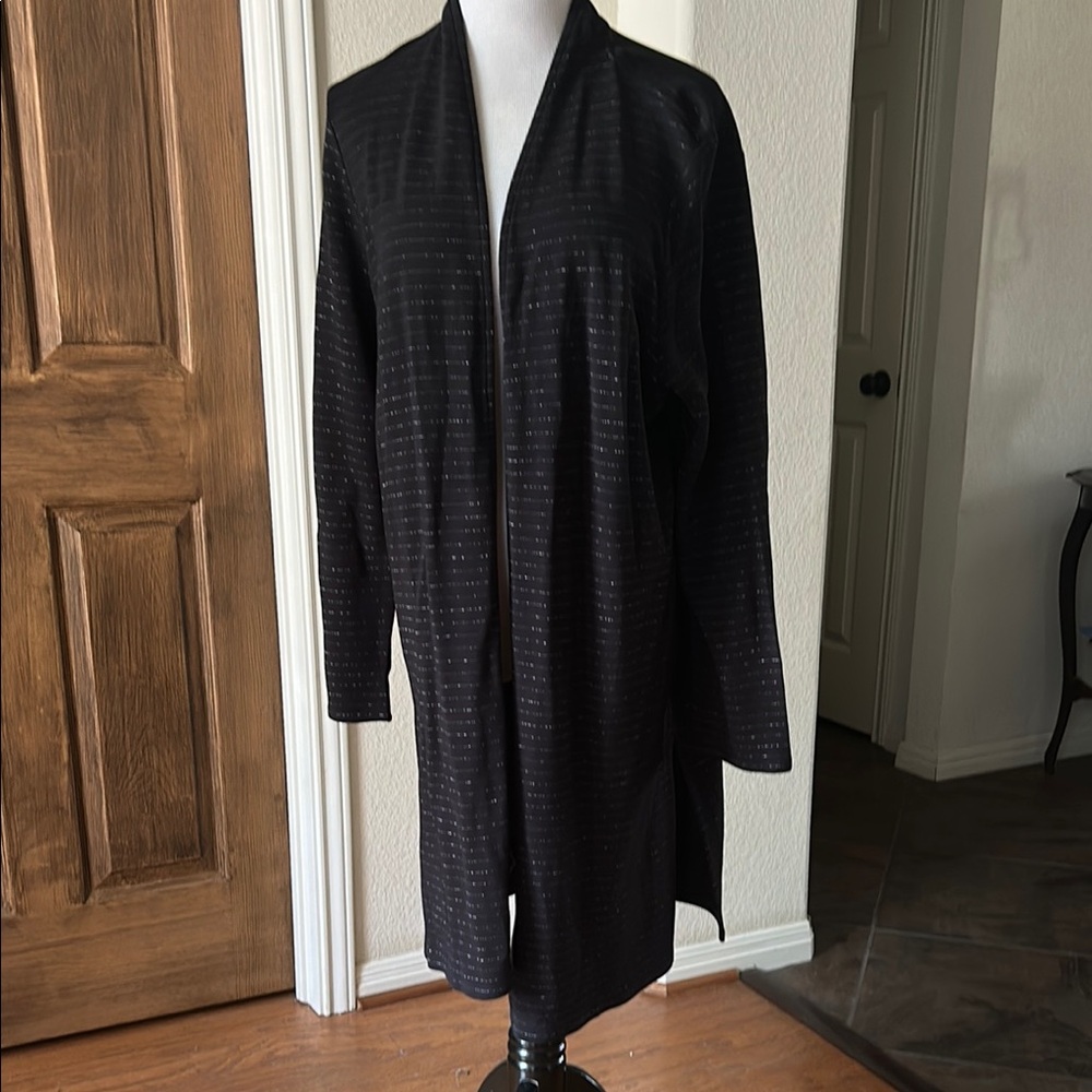 J. Jill Women's Black Cardigan Open Front Travel Longline Large NEW Stretch NWT